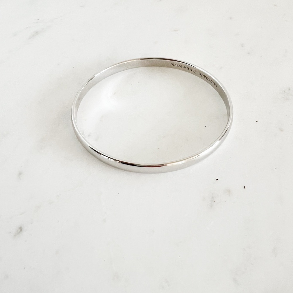 Kate Spade New York Silver Tone Engraved Bangle Bracelet Minimalist Classic